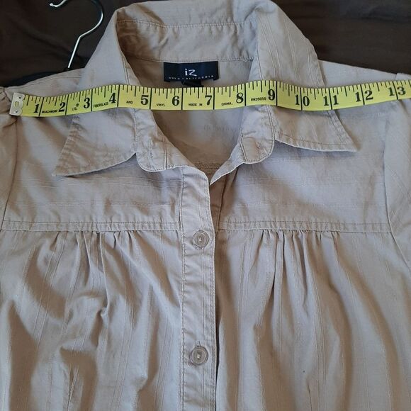 Iz Byer California Button Down Shirt Dress Tan Cotton Spandex Blend Medium - Picture 11 of 14